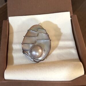 RICHARD ROMERO Seattle Artisan Mabe Blister Pearl & .925 Silver Wrapped Pendant